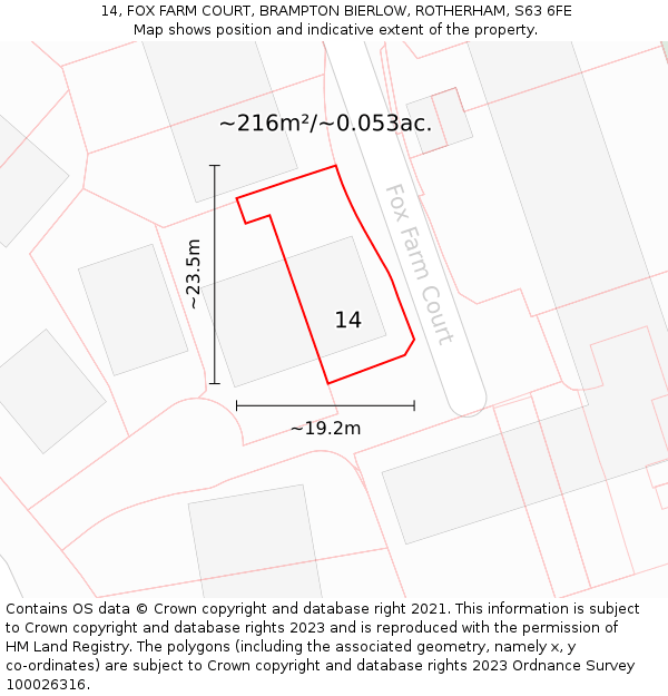 14, FOX FARM COURT, BRAMPTON BIERLOW, ROTHERHAM, S63 6FE: Plot and title map