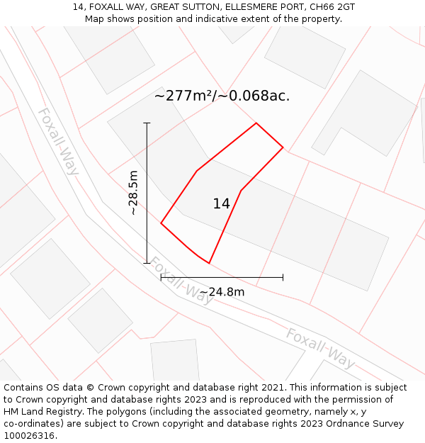 14, FOXALL WAY, GREAT SUTTON, ELLESMERE PORT, CH66 2GT: Plot and title map