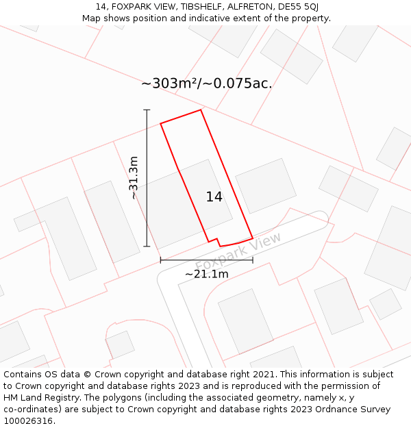 14, FOXPARK VIEW, TIBSHELF, ALFRETON, DE55 5QJ: Plot and title map