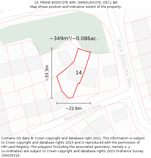 14, FRANK BODICOTE WAY, SWADLINCOTE, DE11 8JX: Plot and title map