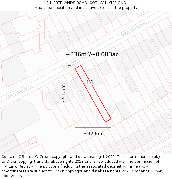 14, FREELANDS ROAD, COBHAM, KT11 2ND: Plot and title map