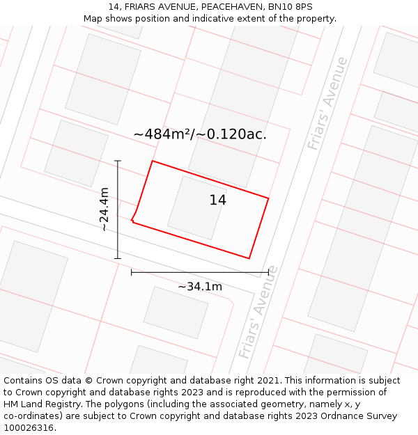 14, FRIARS AVENUE, PEACEHAVEN, BN10 8PS: Plot and title map