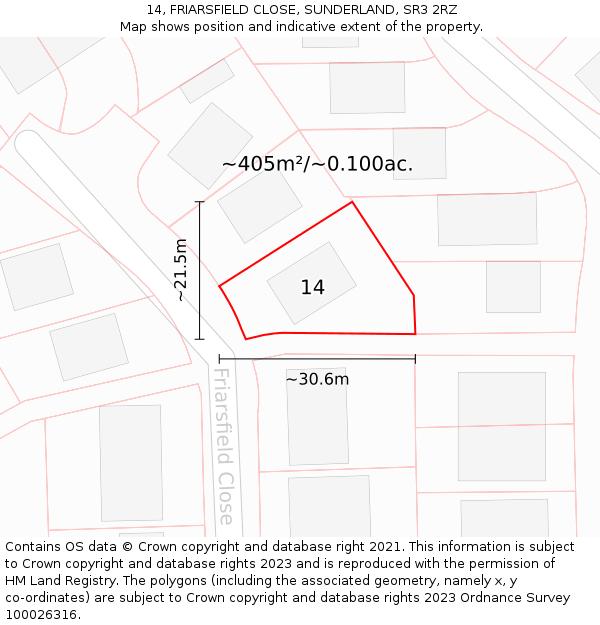 14, FRIARSFIELD CLOSE, SUNDERLAND, SR3 2RZ: Plot and title map