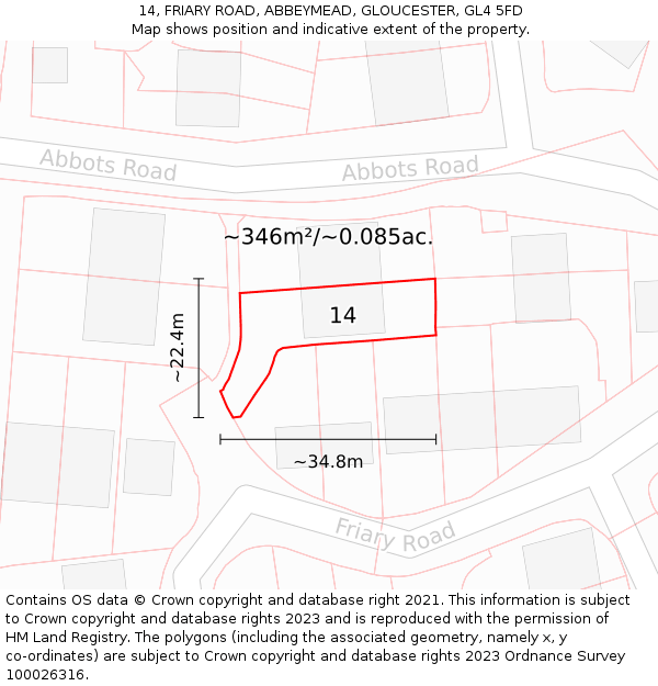 14, FRIARY ROAD, ABBEYMEAD, GLOUCESTER, GL4 5FD: Plot and title map
