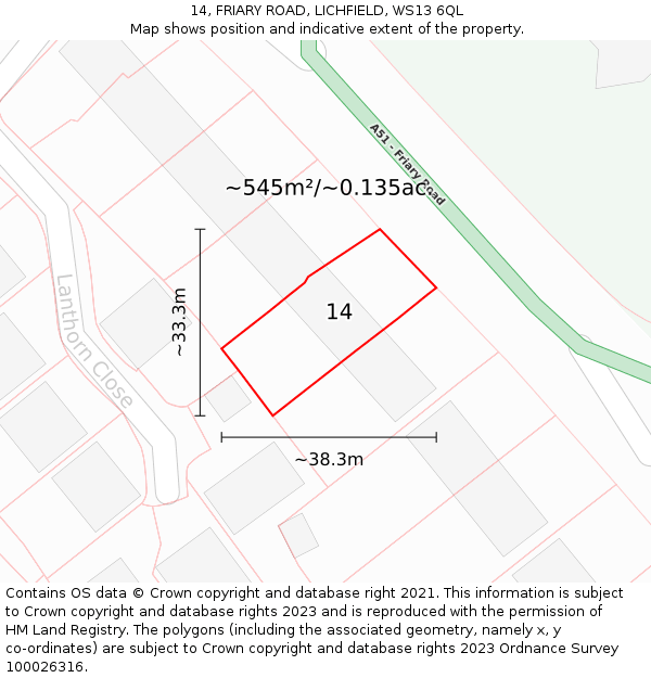 14, FRIARY ROAD, LICHFIELD, WS13 6QL: Plot and title map