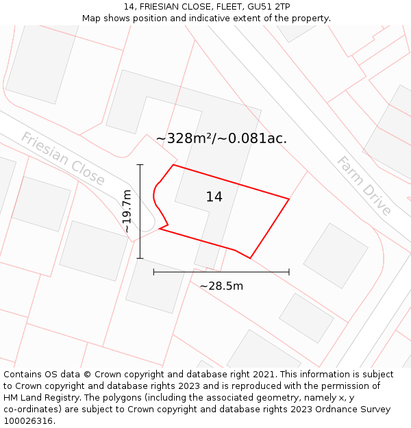 14, FRIESIAN CLOSE, FLEET, GU51 2TP: Plot and title map