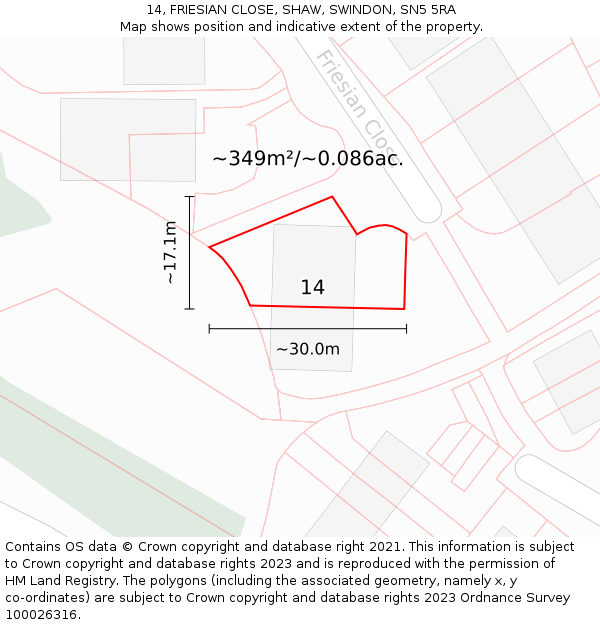 14, FRIESIAN CLOSE, SHAW, SWINDON, SN5 5RA: Plot and title map