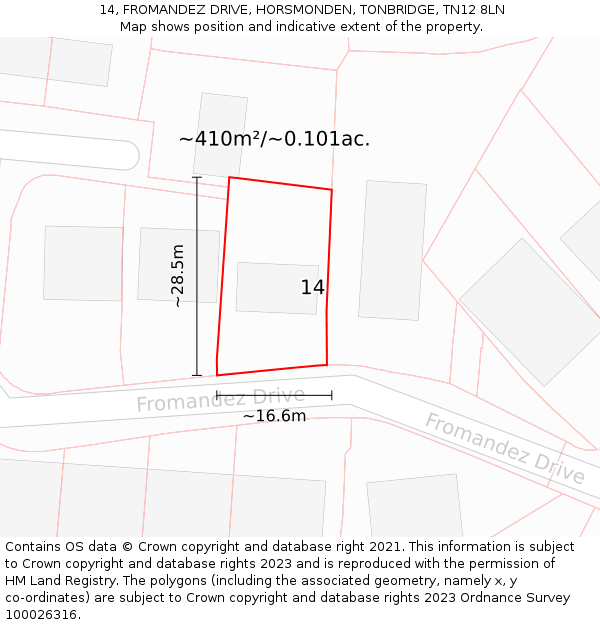 14, FROMANDEZ DRIVE, HORSMONDEN, TONBRIDGE, TN12 8LN: Plot and title map