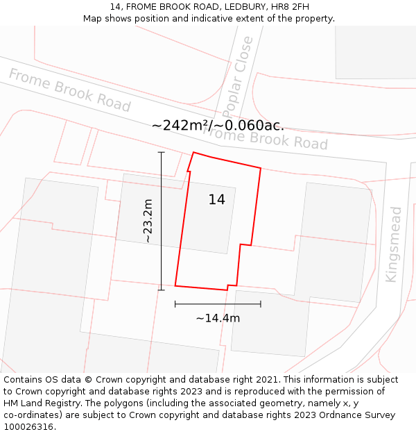 14, FROME BROOK ROAD, LEDBURY, HR8 2FH: Plot and title map