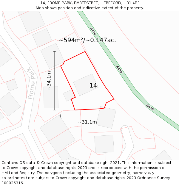 14, FROME PARK, BARTESTREE, HEREFORD, HR1 4BF: Plot and title map