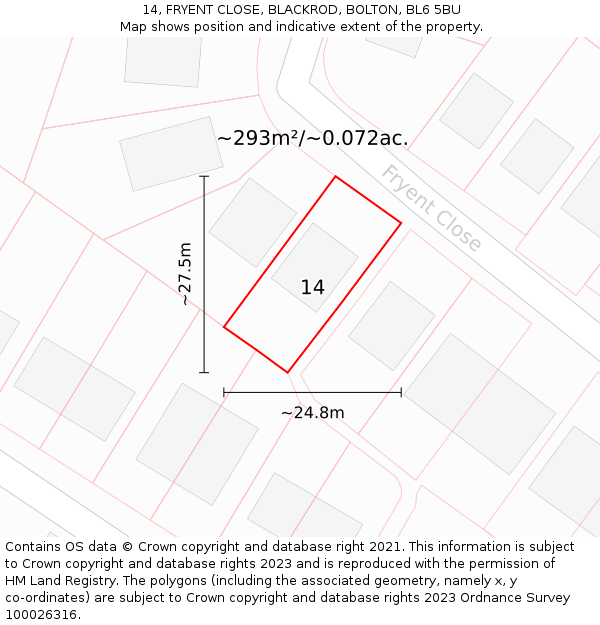 14, FRYENT CLOSE, BLACKROD, BOLTON, BL6 5BU: Plot and title map