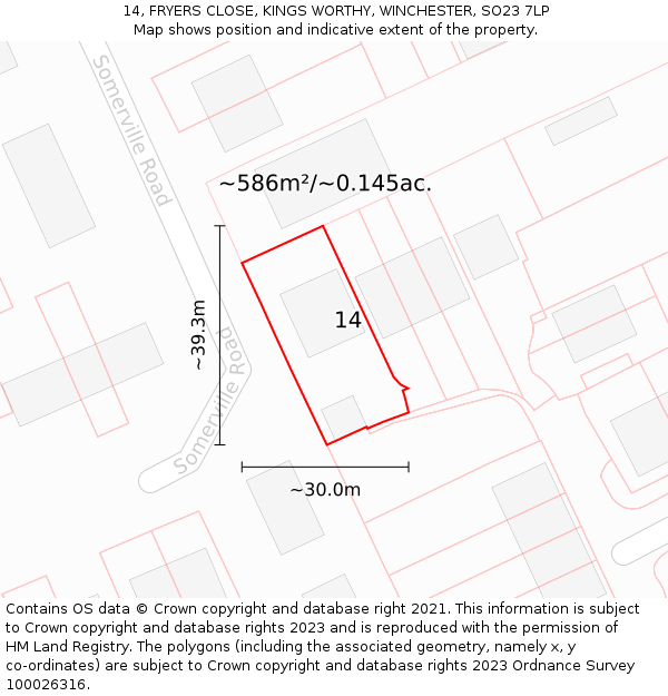 14, FRYERS CLOSE, KINGS WORTHY, WINCHESTER, SO23 7LP: Plot and title map