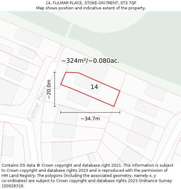 14, FULMAR PLACE, STOKE-ON-TRENT, ST3 7QF: Plot and title map