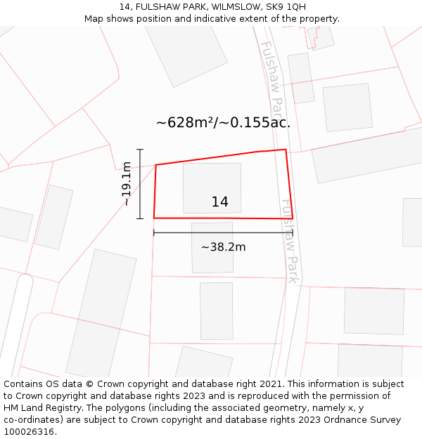 14, FULSHAW PARK, WILMSLOW, SK9 1QH: Plot and title map