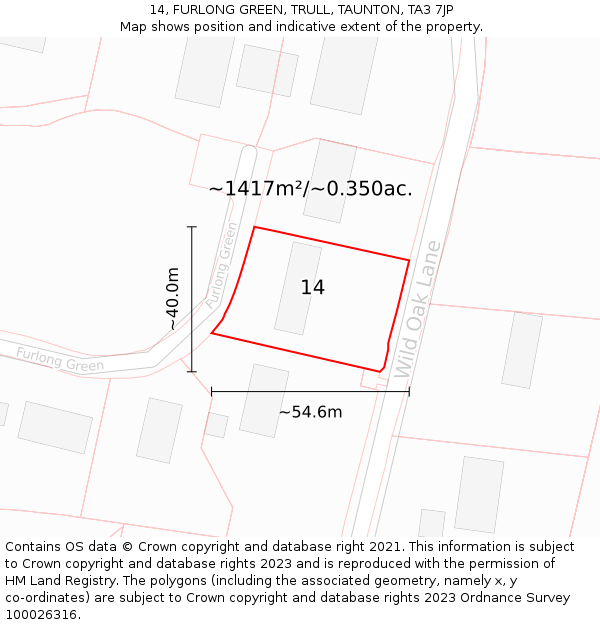 14, FURLONG GREEN, TRULL, TAUNTON, TA3 7JP: Plot and title map