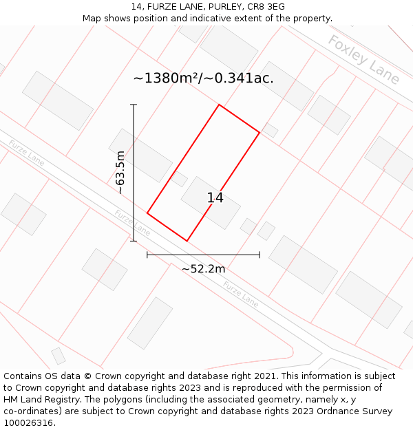 14, FURZE LANE, PURLEY, CR8 3EG: Plot and title map