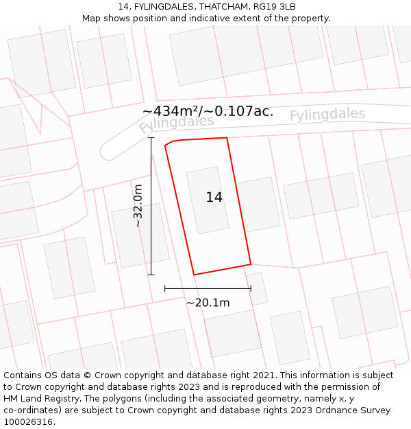 14, FYLINGDALES, THATCHAM, RG19 3LB: Plot and title map