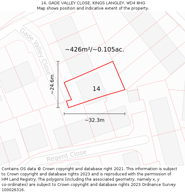 14, GADE VALLEY CLOSE, KINGS LANGLEY, WD4 8HG: Plot and title map