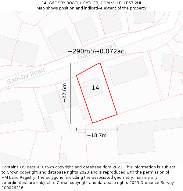 14, GADSBY ROAD, HEATHER, COALVILLE, LE67 2HL: Plot and title map