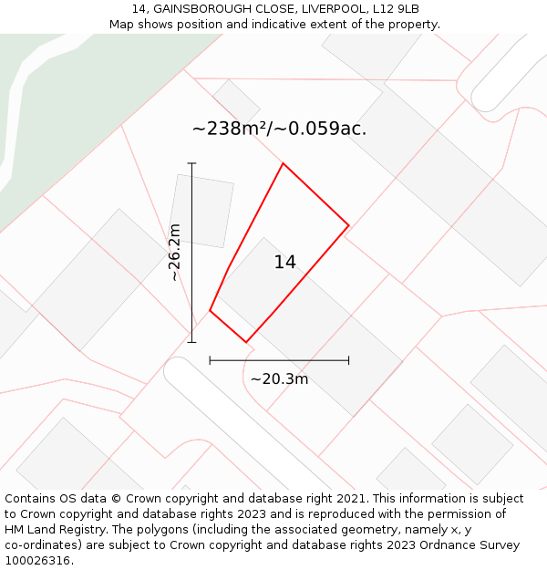 14, GAINSBOROUGH CLOSE, LIVERPOOL, L12 9LB: Plot and title map