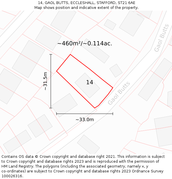 14, GAOL BUTTS, ECCLESHALL, STAFFORD, ST21 6AE: Plot and title map