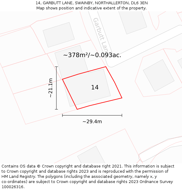 14, GARBUTT LANE, SWAINBY, NORTHALLERTON, DL6 3EN: Plot and title map