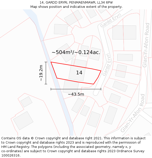 14, GARDD ERYRI, PENMAENMAWR, LL34 6PW: Plot and title map