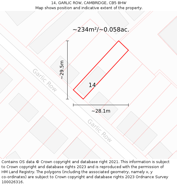 14, GARLIC ROW, CAMBRIDGE, CB5 8HW: Plot and title map