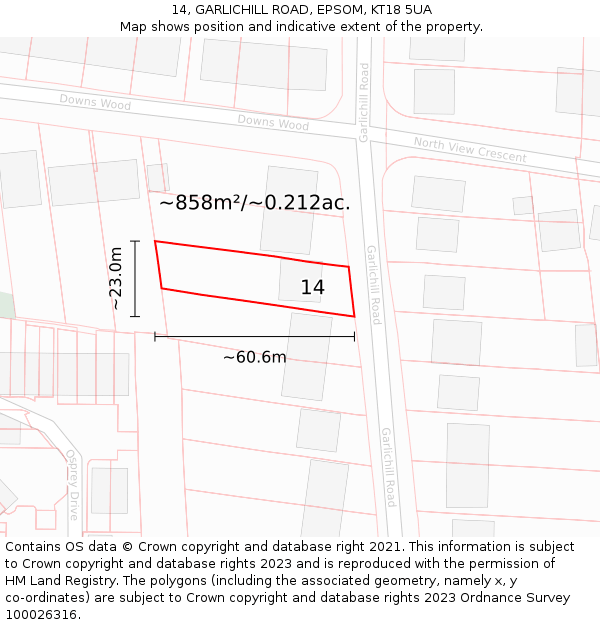 14, GARLICHILL ROAD, EPSOM, KT18 5UA: Plot and title map
