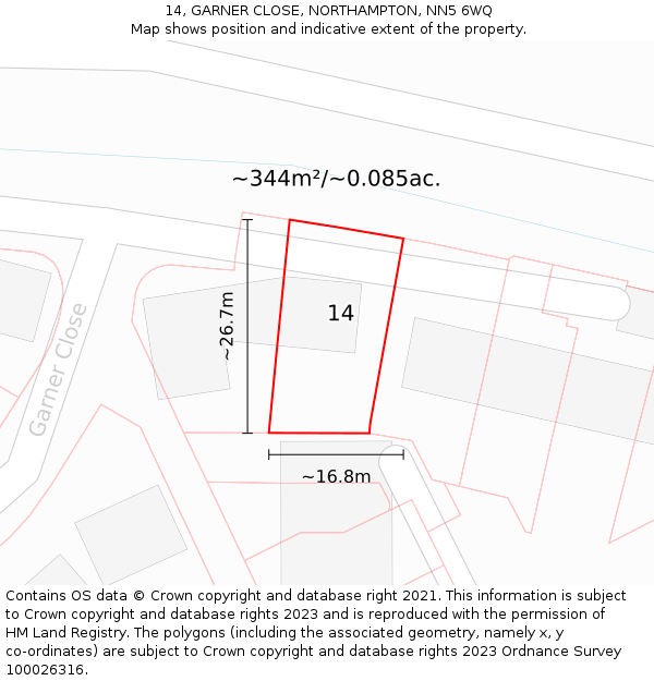 14, GARNER CLOSE, NORTHAMPTON, NN5 6WQ: Plot and title map