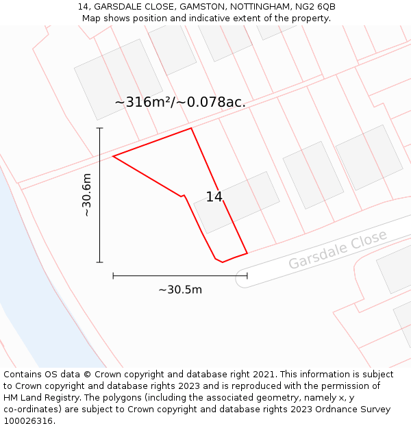 14, GARSDALE CLOSE, GAMSTON, NOTTINGHAM, NG2 6QB: Plot and title map