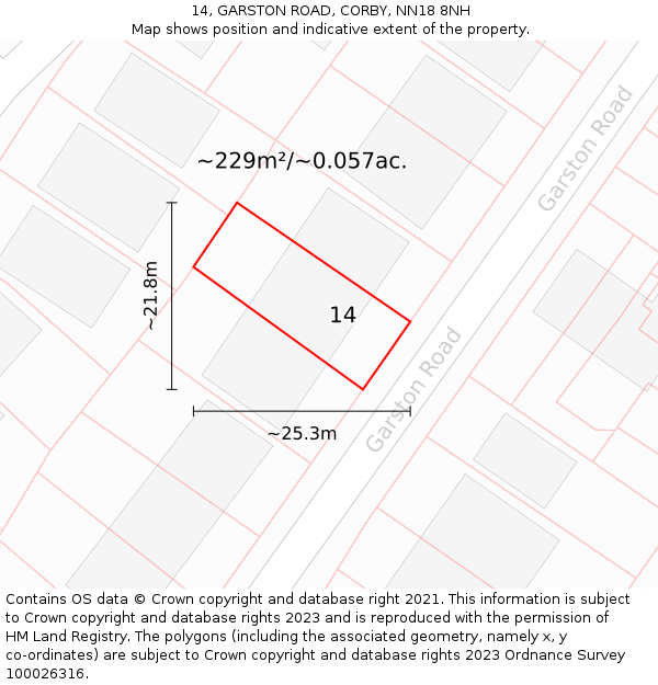 14, GARSTON ROAD, CORBY, NN18 8NH: Plot and title map