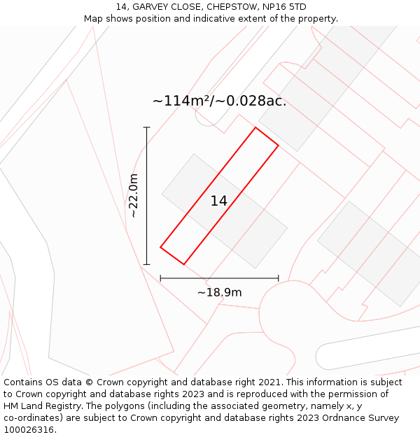 14, GARVEY CLOSE, CHEPSTOW, NP16 5TD: Plot and title map