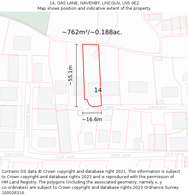 14, GAS LANE, NAVENBY, LINCOLN, LN5 0EZ: Plot and title map