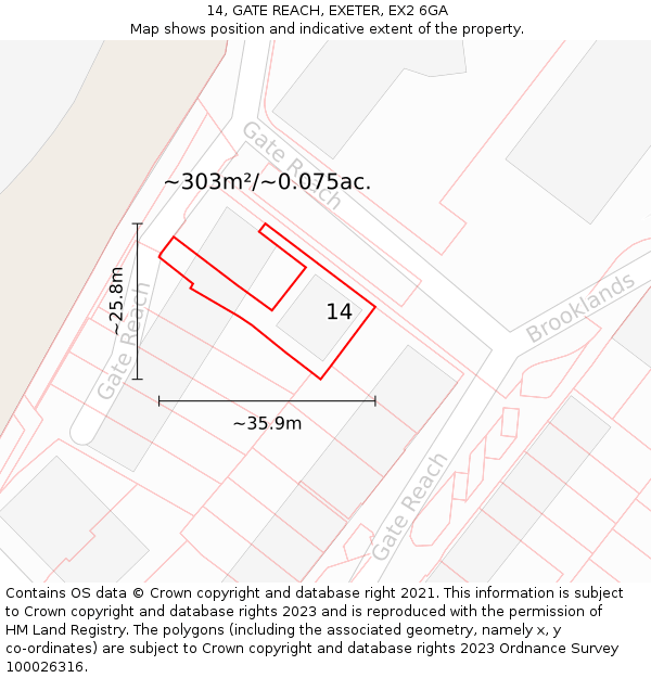 14, GATE REACH, EXETER, EX2 6GA: Plot and title map