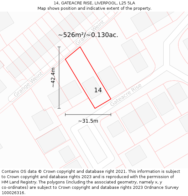 14, GATEACRE RISE, LIVERPOOL, L25 5LA: Plot and title map