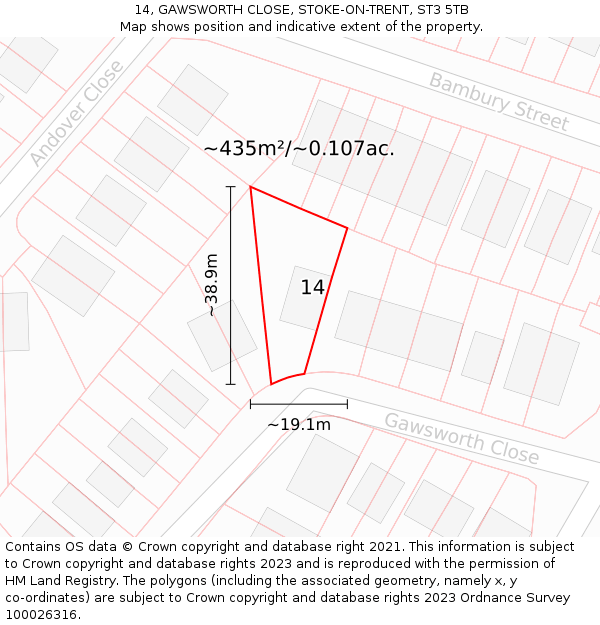 14, GAWSWORTH CLOSE, STOKE-ON-TRENT, ST3 5TB: Plot and title map