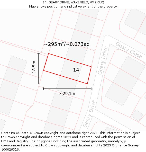 14, GEARY DRIVE, WAKEFIELD, WF2 0UQ: Plot and title map