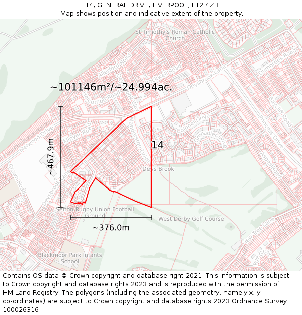 14, GENERAL DRIVE, LIVERPOOL, L12 4ZB: Plot and title map