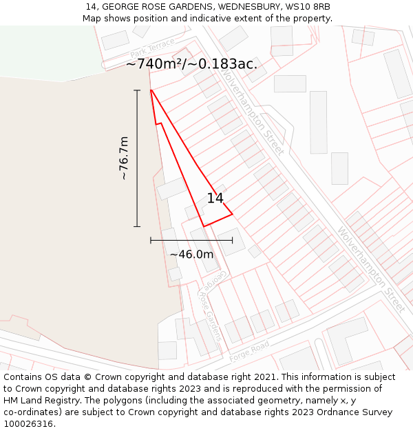 14, GEORGE ROSE GARDENS, WEDNESBURY, WS10 8RB: Plot and title map