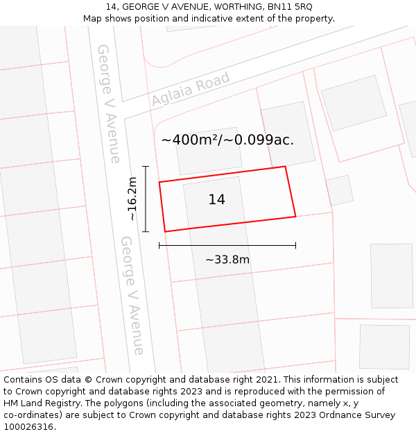 14, GEORGE V AVENUE, WORTHING, BN11 5RQ: Plot and title map