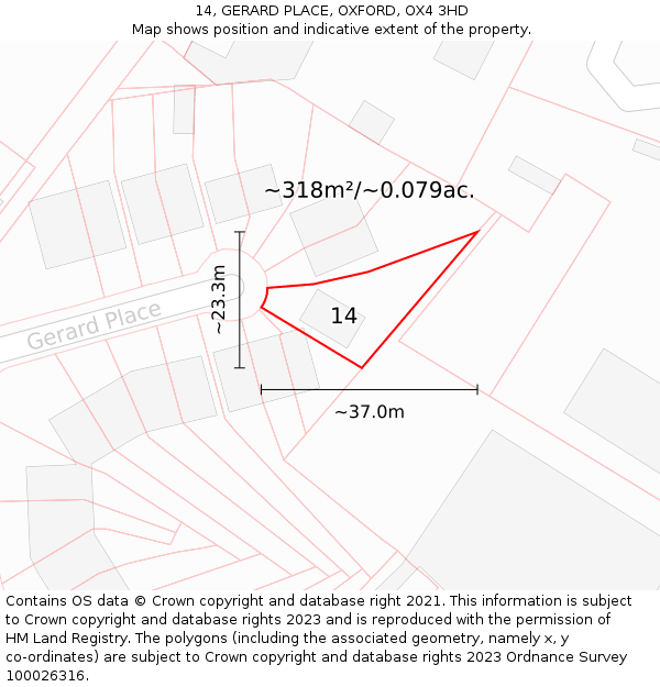 14, GERARD PLACE, OXFORD, OX4 3HD: Plot and title map