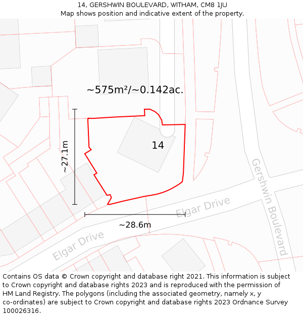 14, GERSHWIN BOULEVARD, WITHAM, CM8 1JU: Plot and title map