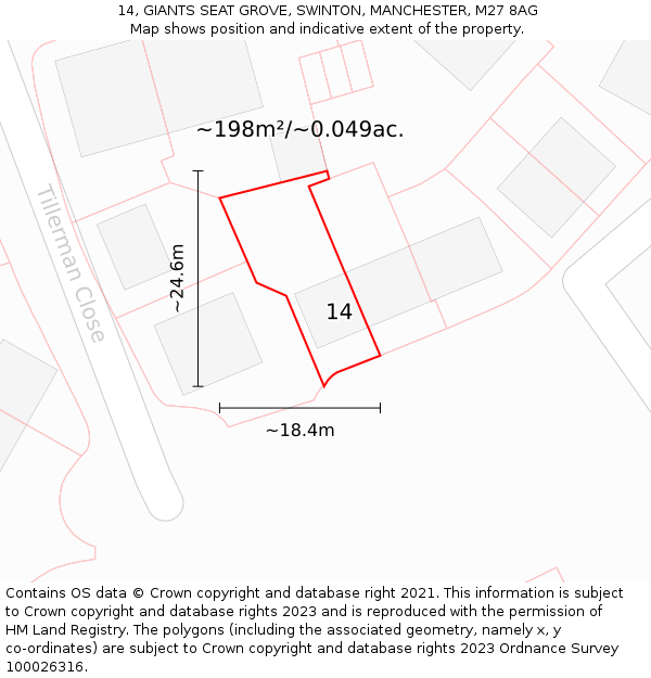 14, GIANTS SEAT GROVE, SWINTON, MANCHESTER, M27 8AG: Plot and title map