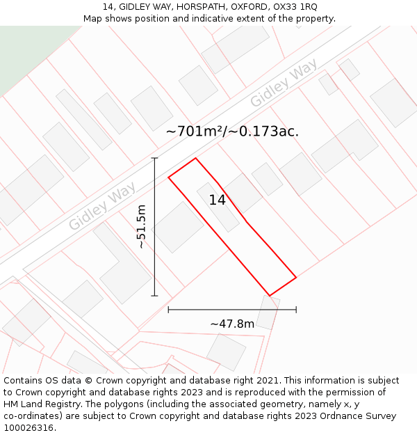 14, GIDLEY WAY, HORSPATH, OXFORD, OX33 1RQ: Plot and title map