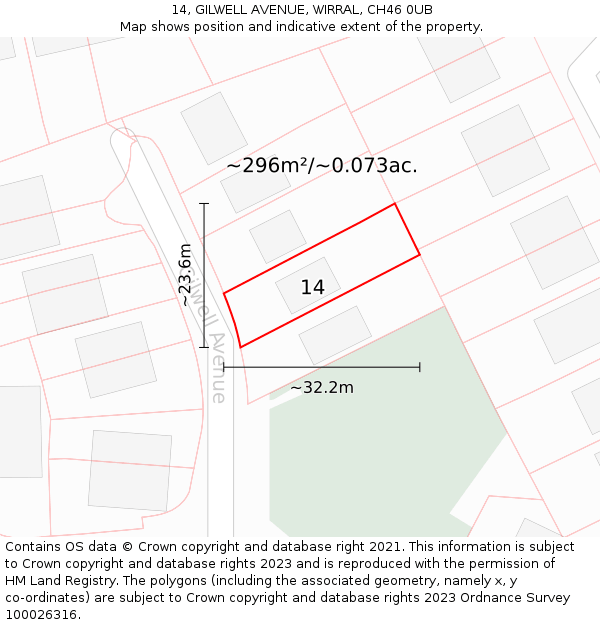 14, GILWELL AVENUE, WIRRAL, CH46 0UB: Plot and title map