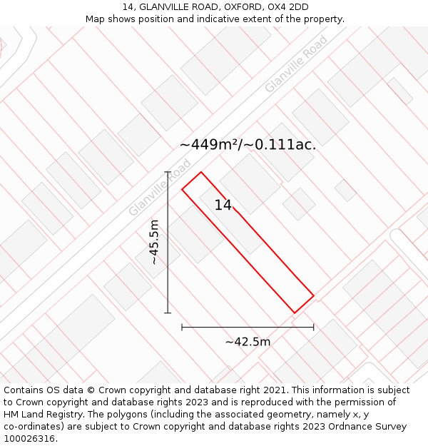 14, GLANVILLE ROAD, OXFORD, OX4 2DD: Plot and title map