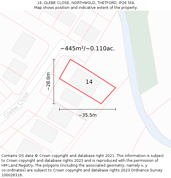 14, GLEBE CLOSE, NORTHWOLD, THETFORD, IP26 5NL: Plot and title map