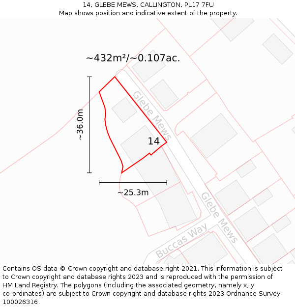 14, GLEBE MEWS, CALLINGTON, PL17 7FU: Plot and title map