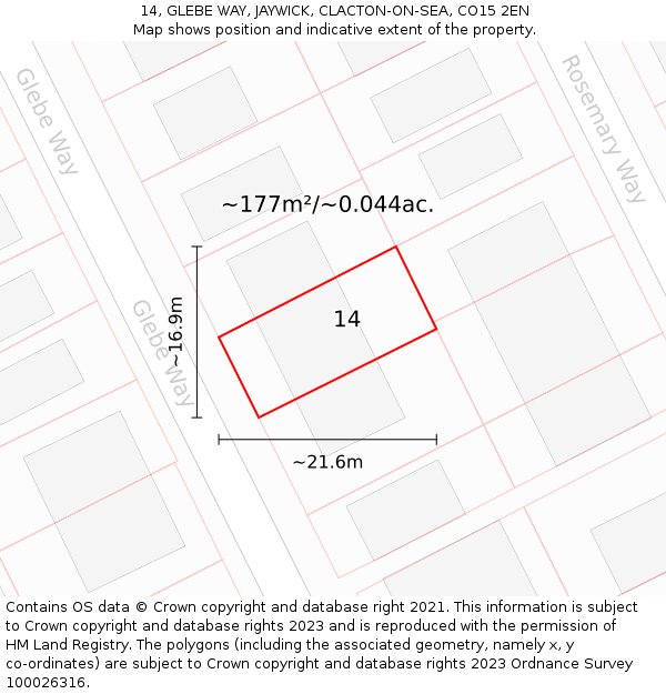 14, GLEBE WAY, JAYWICK, CLACTON-ON-SEA, CO15 2EN: Plot and title map